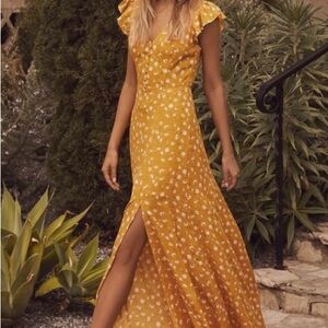 Lulu's Yellow Maxi Dress with Flutter Sleeves